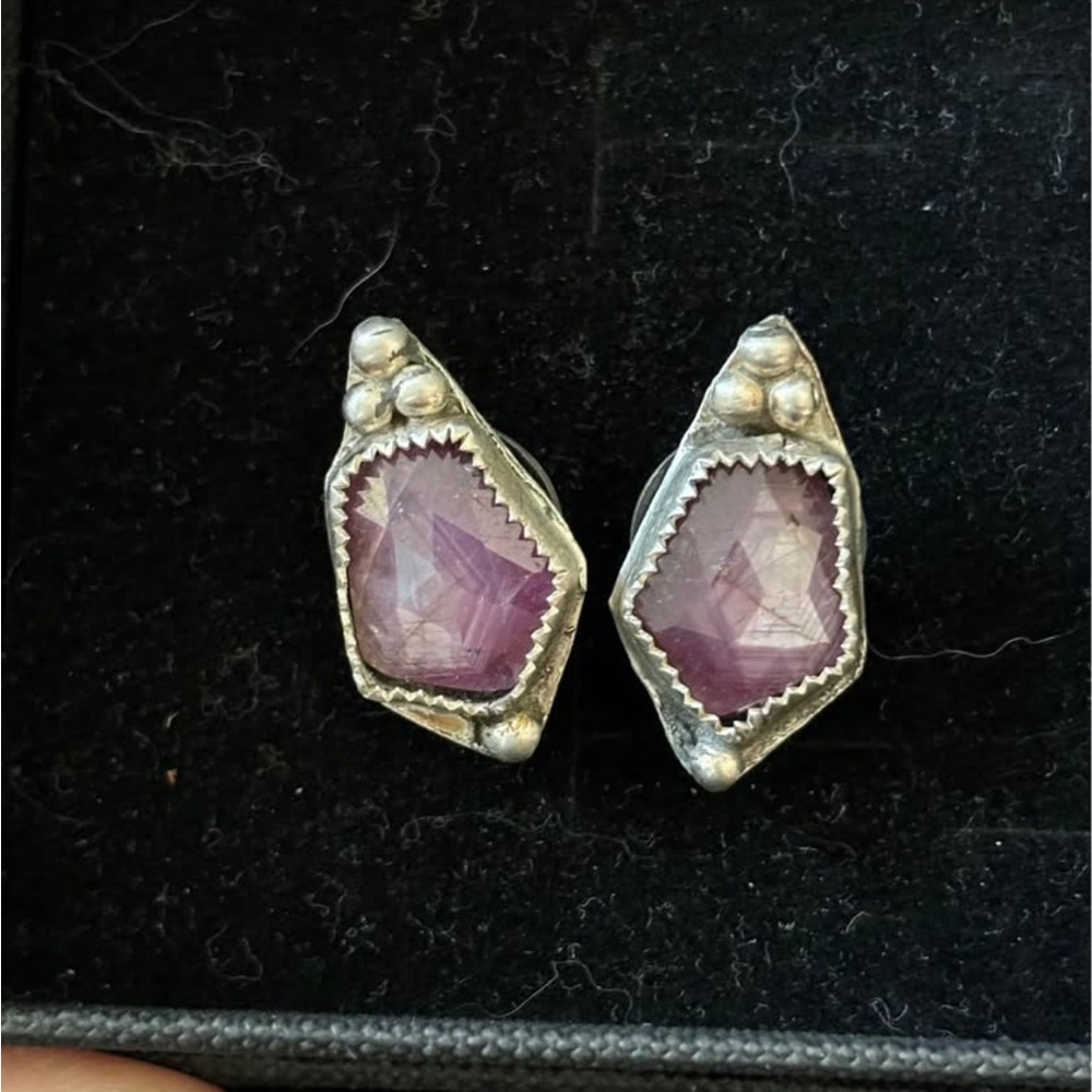 Artisan Made Raw Ruby Sterling Silver Earrings - image 2
